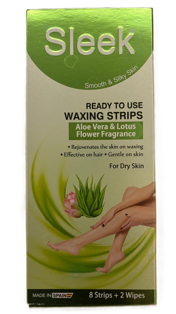 Sleek ready to use waxing strips Aloevera & Lotus (8 strips + 2 wipes)