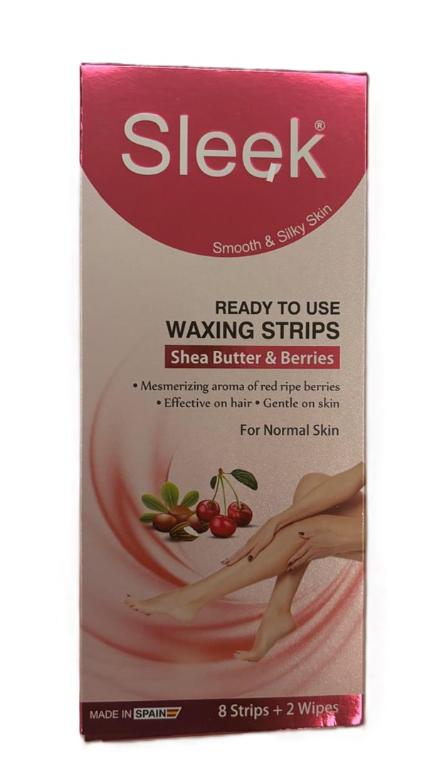 Sleek ready to use waxing strips Shea butter & Berries (8 strips + 2 wipes)
